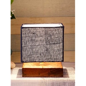 devansh square blue jute shade table lamp with wood base