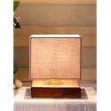 Devansh Square Grey Cotton Shade Table Lamp with Wood Base