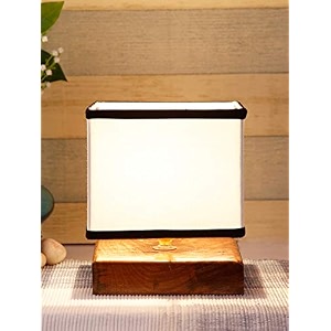 devansh square multicolor cotton shade table lamp with wood base