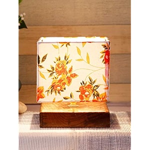 devansh square multicolor cotton shade table lamp with wood base
