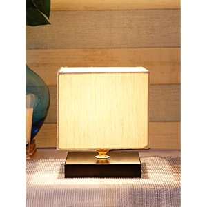 devansh square off white cotton shade table lamp with iron base