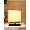 Devansh Square Off White Cotton Shade Table Lamp with Iron Base