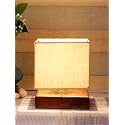Devansh Square Off White Cotton Shade Table Lamp with Wood Base