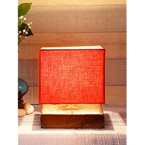 devansh square orange cotton shade table lamp with wood base