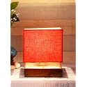 Devansh Square Orange Cotton Shade Table Lamp with Wood Base