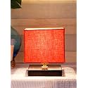 Devansh Square Orange Cotton Shade Table Lamp with Iron Base