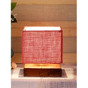 devansh square pink jute shade table lamp with wood base