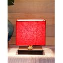 Devansh Square Red Cotton Shade Table Lamp with Iron Base
