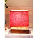 Devansh Square Red Cotton Shade Table Lamp with Wood Base