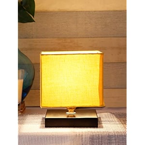 devansh square yellow cotton shade table lamp with iron base