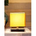 Devansh Square Yellow Cotton Shade Table Lamp with Iron Base