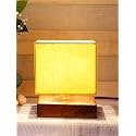 Devansh Square Yellow Cotton Shade Table Lamp with Wood Base