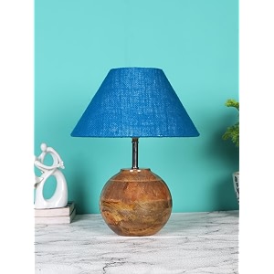 devansh turquoise jute with natural wood table lamp