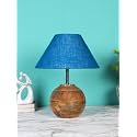Devansh Turquoise Jute with Natural Wood Table Lamp