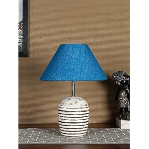 devansh turquoise jute with white brushed wood table lamp