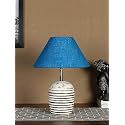 Devansh Turquoise Jute with White Brushed Wood Table Lamp