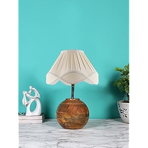 devansh vintage cotton off-white with natural wood table lamp