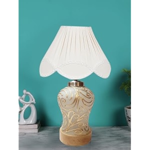 devansh vintage off white cotton shade lamp with wood amp mosaic glass base for decorationofficehomegiftingstudy for officehomegifting -12x12x165 inches -