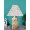 Devansh Vintage Off White Cotton Shade Lamp with Wood &amp; Mosaic Glass Base for Decoration/Office/Home/Gifting/Study for Office/Home/Gifting -(12x12x16) Inches -