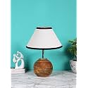 Devansh White &amp; Black Cotton with Natural Wood Table Lamp
