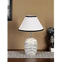 Devansh White &amp; Black Cotton with White Brushed Wood Table LED Lamp