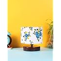 Devansh White &amp; Blue Print Table lamp with Wood Brown Base
