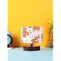 Devansh White &amp; Orange Print Table lamp with Wood Brown Base