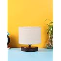 Devansh White Jute Table lamp with Wood Brown Base
