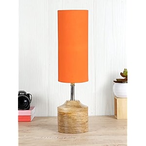 devansh wood table lamp with orange cotton shade 25