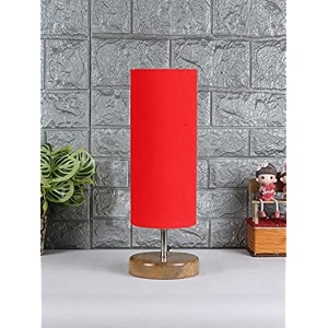 devansh wood table lamp with red cotton shade 42