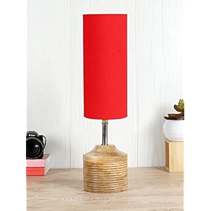 devansh wood table lamp with red cotton shade 24