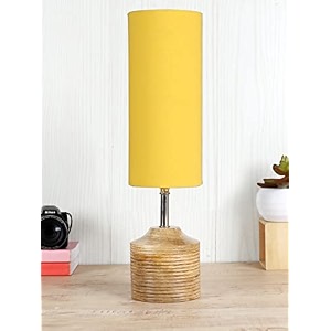 devansh wood table lamp with yellow cotton shade 126