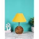 Devansh Yellow Cotton with Natural Wood Table Lamp