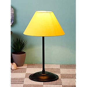 devansh yellow cotton table lamp with black base