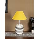 Devansh Yellow Cotton with White Brushed Wood Fluorescent Table Lamp