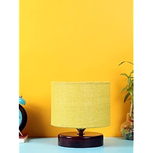 devansh yellow jute table lamp with wood brown base