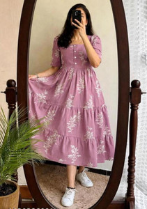 Devastri Women Fit and Flare Pink Midi