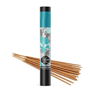 devdarshan aura turquoise amber 40 incense sticks pack of 1  9 long stick  premium long-lasting soothing aroma  authentic natural with incense amp dhoop cone holder