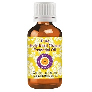 deve herbes holy basil tulsi essential oil ocimum sanctum pure  non-sticky  non-greasy  lightweight  men amp women  all skin types  steam distilled 100ml