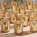 DEVI Gold Votive Candle Holders 24 Pcs, Mercury Tealight Candle Holder Glass, Gold Wedding Centerpieces for Table Decorations, Valentine Diwali Party Bridal Shower Decorations