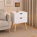 Device Bas with BROWN ART SHOPPEE 2-Drawer End Side Table With Drawer&amp;Solid Wood Legs,Bedside Table For Bedrooms,Mid-Century Modern Drawer Storage Cabinet For Bedroom&amp;Living Room Furniture(White)