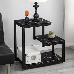 device bas with brown art shoppee 3-tier sturdy metal frame ladder-shaped storage side table with storage shelf black finish