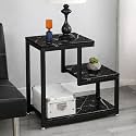 Device Bas with BROWN ART SHOPPEE 3-Tier Sturdy Metal Frame Ladder-Shaped Storage Side Table with Storage Shelf (Black Finish)