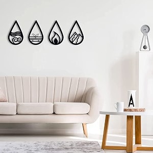 device of mm 4 elements air fire earth water wall art hanging black designed wood decor sculptures black wall art decoration contemporary home - 8 inch