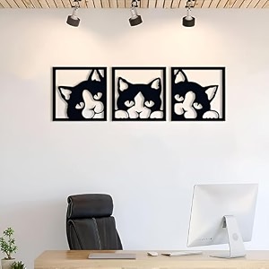 device of mm cute 3 cats black designed wood wall art wall hanging decor plaque sculptures black wall decoration contemporary home living room office bedroom and garden - 3 pcs 8 inch
