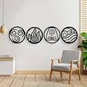 Device of MM Four Elements Water Tribe, Earth Kingdom, Fire Nation, Air Nomads Wall Hanging Art Black Designed Wood Black Decoration Contemporary Home, Bedroom, Living Room, Office, 8 Inch