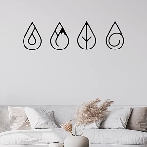 mm four water drop wooden wall art  black hanging decor for home bedroom living room office and washroom 8 inch