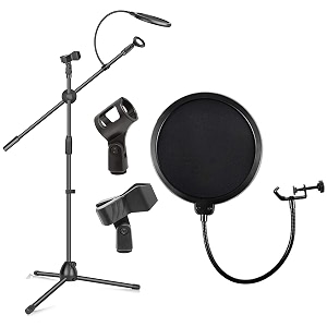 device of urban infotech dual microphone stand with pop filter adjustable mic stand with 2 mic clip holder condensers microphone stand for singing amp studio recording