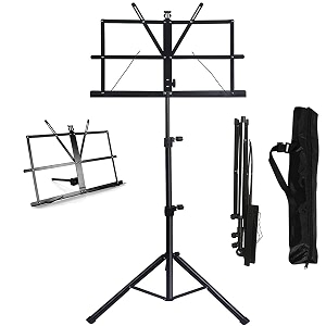 device of urban infotech adjustable music stand notation and lyrics holder  with carrying bag  desktop book rest  suitable for notes  books  violin practice  instrumental and stage performance