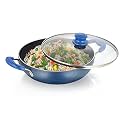 Non-Stick Kadaiwith Glass Lid and Free Wooden Spatula | Induction &amp; Gas Stove Based | Blue (300mm)
